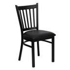 Thumbnail image #1 for Flash Furniture Hercules XU-DG-6Q2B-VRT-BLKV-GG Restaurant Chair, Black Metal Vertical Slat Back, Black Vinyl Upholstered Padded Seat