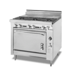 Thumbnail image #1 for Montague Company Legend 36-559 36-Inch Gas Range, 3 Front Open Burners, 3 Rear Hot Tops, Cabinet Base