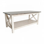 Thumbnail image #1 for Flash Furniture LFS-2007-GRYWHT-GG Solid Wood X-Frame Coffee Table, Acacia Gray and Rustic White, 48 x 48 x 29.5 in