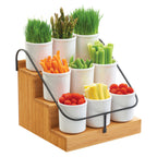Thumbnail image #1 for Cal-Mil Bamboo 3638-60 3-Tier Condiment Station with Black Wire Frame, 14-1/2"W x 13"D x 12-1/4"H