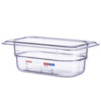 Thumbnail image #1 for CFS Brands Araven 09836 Plastic Food Pan, GN 1/9, 2-1/2" Deep, Polycarbonate, Clear, Integrated Label Case of 6