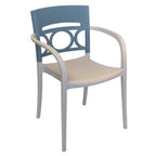 Thumbnail image #1 for Grosfillex Moon US655680 Outdoor Resin Stacking Arm Chair, Circular Cutout Back, Denim Blue/Linen Case of 16