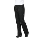 Thumbnail image #1 for Chef Works PBN01W-BLK-2XL Women's Lightweight Chef Pants, Black, 65/35 Poly/Cotton, Slim Fit, 2XL