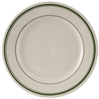 Thumbnail image #1 for Tuxton China Green Bay TGB-021 12-Inch Round Ceramic Plate, Wide Rolled Rim, White/Eggshell with Green Band 1 Dozen
