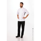 Thumbnail image #1 for Chef Works Valais VSSS-WGC-3XL Single-Breasted Short-Sleeve Chef Coat, Poly/Cotton, White with Gray Contrast, 3XL