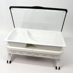 Thumbnail image #1 for Eastern Tabletop EB15661 White rectangular waterless GN chafing dish with hinged reinforced glass lid and divided dish