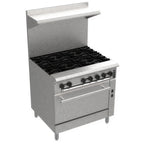 Thumbnail image #1 for Venancio USA Prime PRO36G-CO 36-inch Gas Restaurant Range, 6 Open Burners, Convection Oven, Stainless Steel Front & Sides, Backriser Hi-Shelf