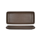Thumbnail image #1 for Tuxton China Zion VNZ-107Y Rectangular Embossed Porcelain Tray, 10-7/8", Matte Brown 1 Dozen