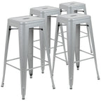 Thumbnail image #1 for Flash Furniture 4-ET-31320-30-SV-R-GG 30-Inch Silver Metal Backless Bar Stool, Stackable, with Footrest
