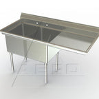 Thumbnail image #1 for AERO Manufacturing MF2-2418-36R 2-Compartment Stainless Steel Sink, 24" x 18" Bowls, 14" Deep, Right 36" Drainboard