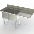 Thumbnail image #1 for AERO Manufacturing MF2-3020-30R 2-Compartment Stainless Steel Sink, 30" x 20" Bowls, 14" Deep, Right Drainboard, 74.25"W