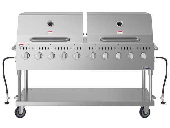 Product image #5 for KoolMore 72-Inch Mobile 10-Burner Commercial Outdoor Propane Grill with Two 36-Inch Roll Dome Covers