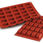 Thumbnail image #1 for Louis Tellier US Silikomart SF092 Rectangular Silicone Small Savarin Mold, 1-5/8 x 7/8 x 3/4 in, Red Case of 10