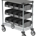 Thumbnail image #5 for Metro Chain Reaction CR1430CC Mobile 2-Tier Condiment Cart with 13 Bins, Stainless Steel Top, Adjustable Wire Shelf and Swivel Casters