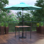Thumbnail image #2 for Flash Furniture XU-DG-UH8100-UB19BTL-GG Patio Dining Table Set, 35" Square Synthetic Teak Slotted-Top Table with Teal Umbrella and Base