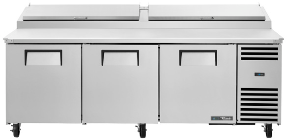 Product image #7 for True 93.5-Inch 3-Section Pizza Prep Table with 12-Pan Top and Side-Mounted Self-Contained Refrigeration