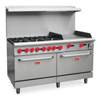 Thumbnail image #1 for Omcan USA 46128 60" LP Gas Commercial Range, 6 Open Burners, 24" Griddle, 2 Standard Ovens, Stainless Steel