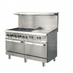 Thumbnail image #1 for MVP Group LLC IKON Cooking IR-6B-24TG-60 LP 60-Inch LP Gas Range with 6 Open Burners, 24-Inch Thermostatic Griddle & 2 Ovens