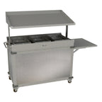 Thumbnail image #1 for Cadco MobileServ CBC-GG-B3 Mobile Grab & Go Merchandising Cart, 1-Sided Shelf, 3 Full-Size Steam Pan Holders, Left Flip-Up Register Shelf