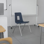 Thumbnail image #2 for Flash Furniture ADV-SSC-16NAVY Stacking School Chair, 16" Seat Height, Navy Polypropylene Seat, Chrome-Plated Steel Frame