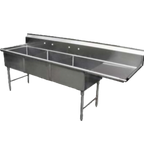 Thumbnail image #1 for GSW USA SE18183R 3-Compartment Stainless Steel Sink, 75-3/8"W x 24"D, 12"D Compartments, Right Drainboard, 11-1/2"H Backsplash