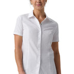Thumbnail image #1 for Chef Works SBU01W-WHT-L Women's White Short-Sleeve Snap-Front Work Shirt, Polyester/Elastane Mesh Back, Large