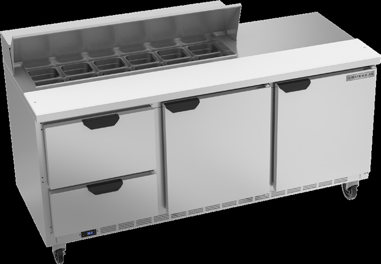 Product image #6 for Beverage-Air 72-Inch Three-Section Sandwich Prep Table with 2 Doors, 2 Drawers and 12-Pan Top