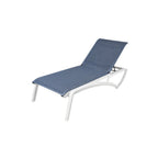 Thumbnail image #1 for Grosfillex Sunset UT147096 Stackable Armless Chaise Lounge, Textilene Sling, Resin Frame, Glacier White/Madras Blue Case of 2