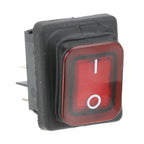 Thumbnail image #1 for AllPoints Foodservice Parts & Supplies Mavrik 2031148 DPST On/Off Power Switch, Black Plastic with Red Lens, 120/250 VAC