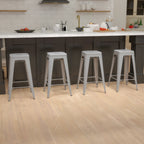 Thumbnail image #2 for Flash Furniture 4-ET-31320-30-SV-R-GG 30-Inch Silver Metal Backless Bar Stool, Stackable, with Footrest