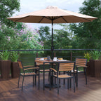 Thumbnail image #2 for Flash Furniture XU-DG-810060064-UB19BTN-GG 35" Square Patio Dining Table Set with Synthetic Teak Top, Umbrella, Base & 4 Chairs