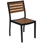 Thumbnail image #1 for Flash Furniture XU-DG-HW6036-GG Outdoor Side Chair, Faux Teak Slat Seat and Back, Black Powder-Coated Aluminum Frame