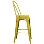Thumbnail image #2 for Flash Furniture ET-3534-30-YL-GG Outdoor Metal Bar Stool, Armless, Curved Slat Back, Drain-Hole Seat, Yellow