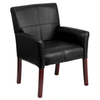 Thumbnail image #1 for Flash Furniture BT-353-BK-LEA-GG Executive Reception Chair, Black Bonded Leather, Upholstered Seat and Solid Back, Wood Legs