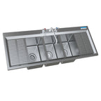 Thumbnail image #1 for BK Resources DDI3-10141028-12T-PG Three-Compartment Deep-Drawn Drop-In Stainless Steel Sink with 12" Drainboards