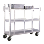 Thumbnail image #1 for New Age 95667 Aluminum Carrier Cart, 3 Solid Open Shelves, 2 Slanted with Drainage Holes, Push Handles, 6 x 2 in Swivel Casters