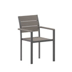 Thumbnail image #1 for Flash Furniture SB-CA108-WA-GRY-GG Outdoor Patio Chair, Gray Faux Teak Poly Slats, Metal Frame, Stackable, With Arms