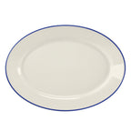 Thumbnail image #1 for Steelite International HL Ivory HL15463929 Oval China Platter, Rolled Edge, Blue Line, 10.5" x 7.25" Case of 2 Dozen