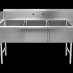Thumbnail image #1 for Klinger's Trading SDT31820DR Soiled 3 Comp Sink with 14" Double Drainboards, 18x20x12D, 18g 304SS, stainless legs and cross bracing