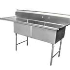 Thumbnail image #1 for GSW USA SH24242L 2-Compartment Stainless Steel Sink, 75-1/4"W, 24" x 24" x 14" Compartments, Left Drainboard, 16-Gauge