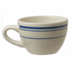 Thumbnail image #1 for International Tableware Catania CT-37 Ceramic Coffee Cup, 8 oz, Low Round with Handle, American White with Blue Band Case of 3 Dozen