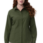 Thumbnail image #1 for Chef Works W151-MIL-XL Women's Long-Sleeve Formal Dress Shirt, Military Green, Poly/Cotton/Elastane, X-Large