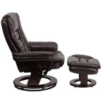 Thumbnail image #2 for Flash Furniture BT-7818-BN-GG Brown Upholstered Swivel Recliner with Integrated Headrest, Mahogany-Finish Wood Base and Ottoman