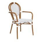 Thumbnail image #1 for Flash Furniture SDA-AD642002A-WHGY-NAT-GG Stackable Bistro Chair with Arms, Thonet-Style Back and Seat, Natural Frame