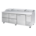 Thumbnail image #1 for Blue Air FSE LLC BAPP93-D4LM-HC Pizza Prep Table, 3-Section, 93-1/4"W, 4 Drawers/1 Door, Side-Mounted Self-Contained Refrigeration