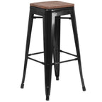 Thumbnail image #1 for Flash Furniture CH-31320-30-BK-WD-GG Commercial Bar Stool, 30 in. High, Backless, Textured Wood Seat, Black Galvanized Steel