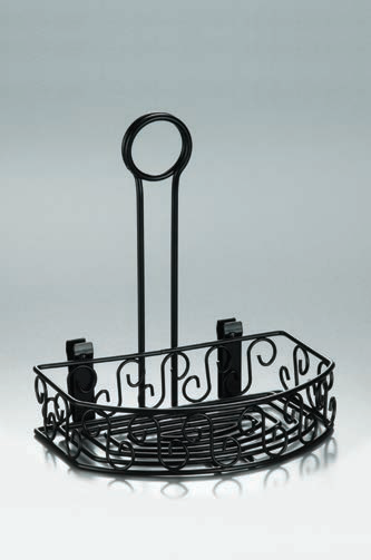 Product image #4 for Ironworks Semi-Round Black Wrought Iron Tabletop Condiment Caddy with Flat Back and Menu Clips