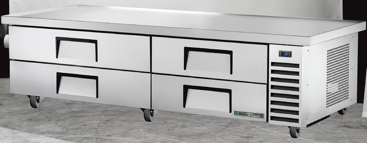 Product image #4 for True 4-Drawer Refrigerated Chef Base with 86-1/4 Inch Stainless Steel Top, Self-Contained Side-Mounted Refrigeration