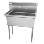 Thumbnail image #4 for Koolmore SC101410-N3 Three-Compartment Commercial Sink, 10 x 14 x 10 in Basins, 18-Gauge 304 Stainless Steel, Backsplash, Galvanized Legs