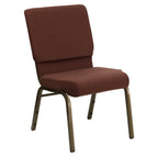 Thumbnail image #1 for Flash Furniture Hercules FD-CH02185-GV-10355-GG Stacking Church Chair, Brown Fabric Upholstery, Gold Vein Frame, Book Pouch
